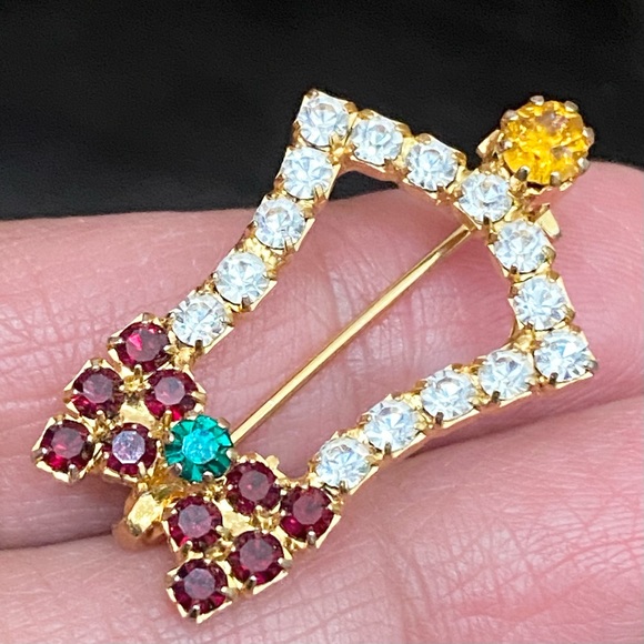 Vintage Unsigned Rhinestones Christmas Bell Brooch - Picture 3 of 9